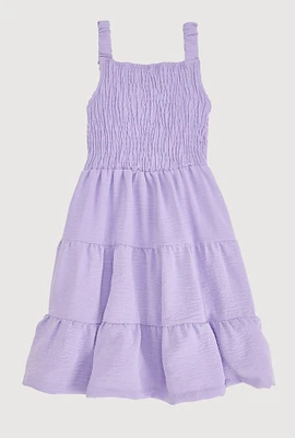 Girls Airy Smocked Tiered Sundress, Purple, Size 10-12