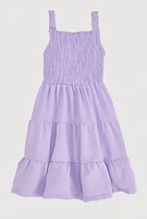Girls Airy Smocked Tiered Sundress, Purple, Size 10-12