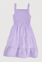 Girls Airy Smocked Tiered Sundress, Purple, Size 10-12