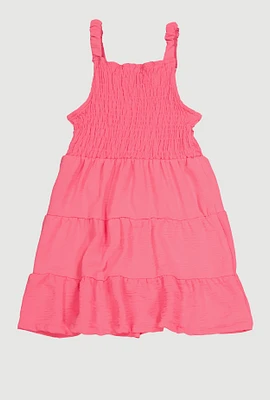 Girls Airy Smocked Tiered Sundress, Pink, Size 14-16