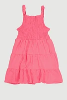 Girls Airy Smocked Tiered Sundress, Pink, Size 14-16