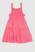 Girls Airy Smocked Tiered Sundress, Pink, Size 14-16