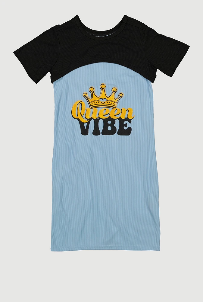 Girls Queen Vibe Tank Dress with Short Sleeve Shrug, 10-12