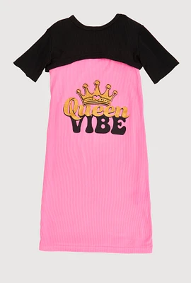 Girls Queen Vibe Tank Dress with Short Sleeve Shrug, Pink, Size 14-16