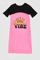 Girls Queen Vibe Tank Dress with Short Sleeve Shrug, Pink, Size 14-16