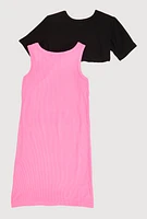 Girls Queen Vibe Tank Dress with Short Sleeve Shrug, Pink, Size 14-16