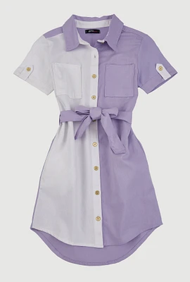 Girls Color Blocked Shirt Dress, Purple, Size 7-8