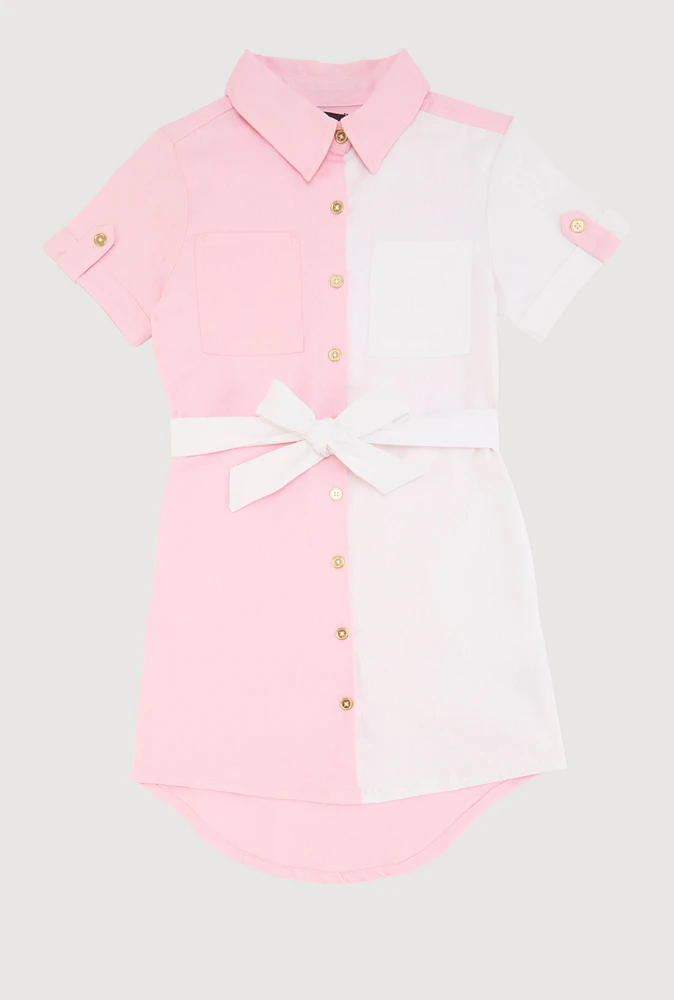 Girls Color Blocked Shirt Dress,