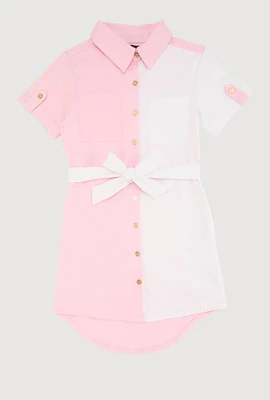 Girls Color Blocked Shirt Dress,
