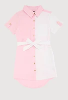 Girls Color Blocked Shirt Dress,