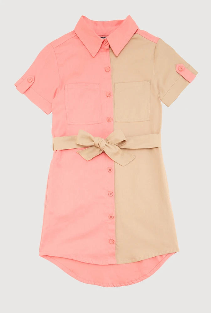 Girls Color Block Shirt Dress, Multi,