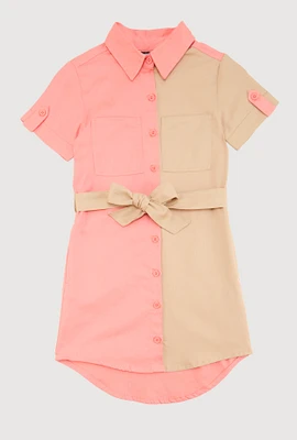 Girls Color Block Shirt Dress, Multi,