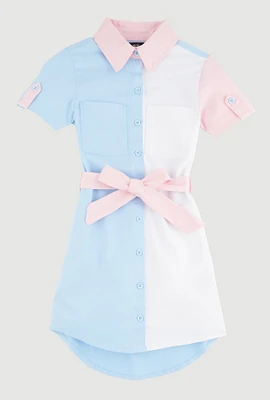 Girls Color Block Shirt Dress, Multi,