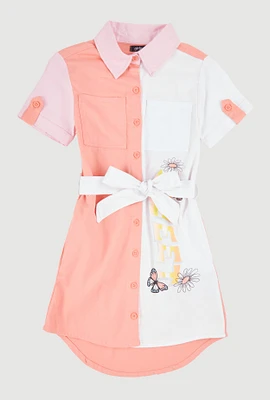Girls Color Blocked Sweet Butterfly Shirt Dress, Multi, Size 14-16