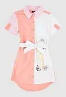 Girls Color Blocked Sweet Butterfly Shirt Dress, Multi,