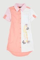 Girls Color Blocked Sweet Butterfly Shirt Dress, Multi,