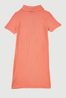 Girls Ribbed Knit New York Graphic Print Dress, Orange,
