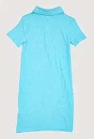 Girls Rib Knit Sassy Graphic Print Shirt Dress, Blue, Size 10-12