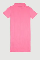 Girls Rib Knit Sassy Graphic Print Shirt Dress, Pink, Size 14-16