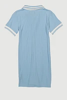 Girls Rhinestone Love Varsity Polo Dress, Blue, Size 10-12