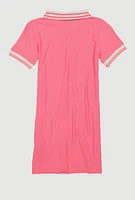 Girls Rhinestone Love Varsity Polo Dress, Pink, Size 14-16