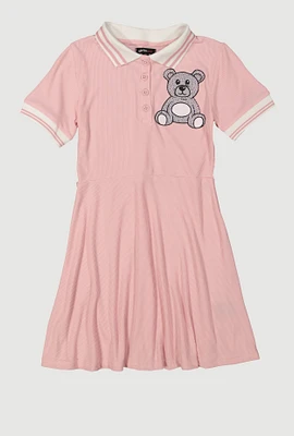 Girls Rhinestone Teddy Graphic Skater Dress, Pink, Size 14-16