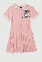 Girls Rhinestone Teddy Graphic Skater Dress, Pink, Size 14-16