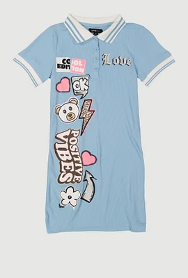 Girls Graphic Varsity Stripe Polo Shirt Dress,