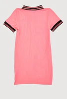 Girls Graphic Varsity Stripe Polo Shirt Dress, Pink, Size 10-12