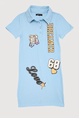 Girls Rib Knit Dreamer Patch Graphic Dress,