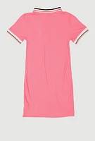 Girls Chenille B Initial Patch Ribbed Knit Dress, Pink,