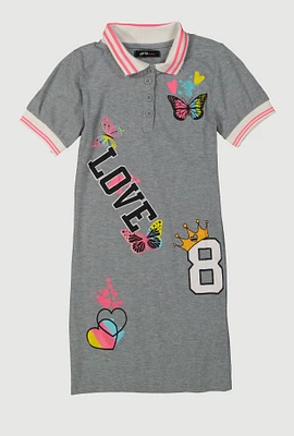 Girls Love Graphic Print Shirt Dress, Grey, Size 7-8