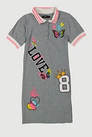 Girls Love Graphic Print Shirt Dress, Grey, Size 7-8