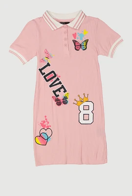 Girls Love Graphic Print Shirt Dress, Pink, Size 7-8