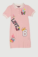 Girls Love Graphic Print Shirt Dress, Pink, Size 10-12