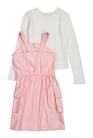 Girls Faux Leather Cargo Dress with Long Sleeve Top, Pink, Size 7-8