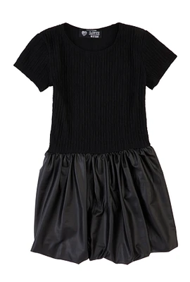 Girls Faux Leather Bubble Hem Dress, Black, Size 7-8