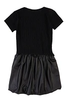 Girls Faux Leather Bubble Hem Dress, Black, Size 7-8