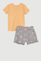 Little Girls Bluey Play All Day Graphic Tee and Shorts, Orange,