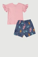 Little Girls Bluey Flutter Sleeve Graphic Tee and Shorts, Pink, Size 6X