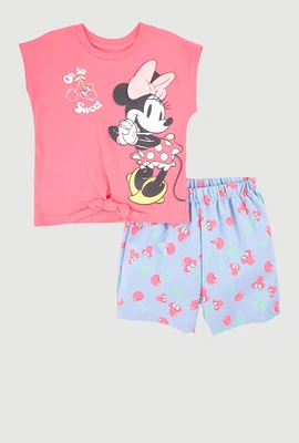 Little Girls Minnie Mouse Graphic Top and Chambray Shorts, Pink, Size 6X