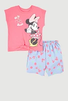Little Girls Minnie Mouse Graphic Top and Chambray Shorts, Pink, Size 6X