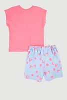 Little Girls Minnie Mouse Graphic Top and Chambray Shorts, Pink, Size 6X