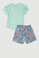 Little Girls Moana Flutter Sleeve Graphic Tee and Shorts, Blue, Size 4