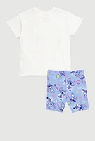 Little Girls Stitch Graphic Tee and Biker Shorts, Blue, Size 6X