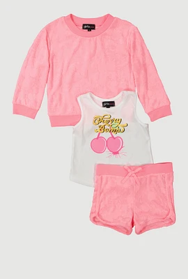 Little Girls Terry Cloth Sweatshirt and Shorts with Tank Top, Pink, Size 5-6