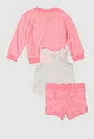 Little Girls Terry Cloth Sweatshirt and Shorts with Tank Top, Pink, Size 5-6