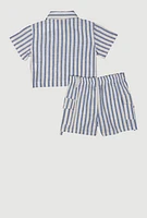 Little Girls Striped Shirt and Cargo Pocket Shorts,