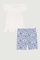 Little Girls Butterfly Floral Print Top and Shorts, Multi, Size 6X