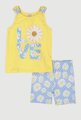 Little Girls Love Daisy Flower Print Top and Shorts, Multi, Size 6X